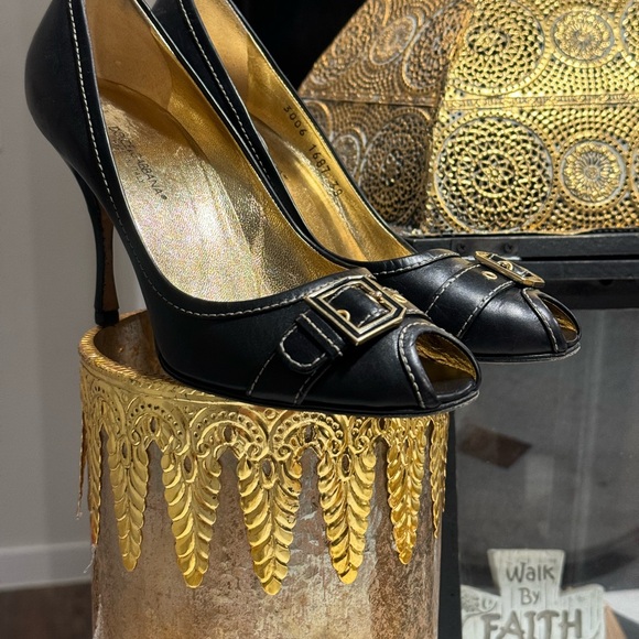 DOCE & GABBANA - AUTHENTIC — Peep Toe Pumps with Buckle Strap Heels - SIZE: 38 - Picture 6 of 16
